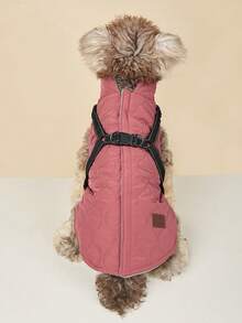 秋冬季加厚纯棉狗狗衣服，小型犬背心式胸背带 - 玫紅色 - 查看 6