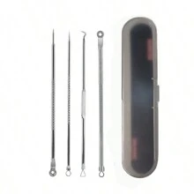 4 Pieces Professional Acne & Blackhead Remover Tool Kit - Includes Blackhead Extractor, Pimple Needle, Comprehensive Facial Cleansing Tool (Rose Gold 4 Pieces Set)