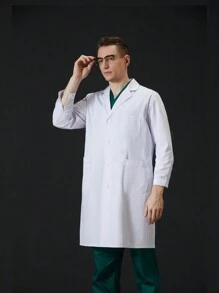 Camice medico a maniche lunghe, tessuto spesso, adatto per laboratorio, servizio alimentare, farmacia, clinica dentistica, salone di bellezza, per uomo, autunno, inverno, primavera - Bianco - Visualizzare 5