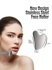 Zestaw 1/2 szt./zestaw ze stali nierdzewnej, wałek do masażu twarzy i gua sha - metalowy wałek do masażu twarzy, metalowa gua sha, narzędzia do masażu twarzy redukujące obrzęki, drenaż limfatyczny, napięcie twarzy, masażery do pielęgnacji skóry, uroda, produkty do pielęgnacji skóry, spa, pielęgnacja ciała, narzędzia do pielęgnacji skóry, pielęgnacja twarzy, akcesoria kosmetyczne, masaż, narzędzie do masażu twarzy, wałek do masażu twarzy