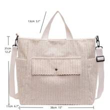 1 pieza Bolso de mano tipo tote de pana vintage con múltiples bolsillos para mujeres, minimalista, de gran capacidad, para hombro y cruzado, mochila estudiantil, bolso de escuela grande, con múltiples compartimentos, perfecto para la playa, la escuela, el trabajo y el uso diario - Beis - Ver 6