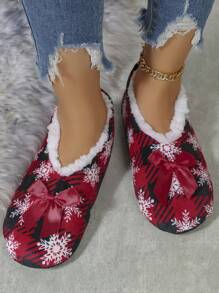 RALSWNAY Fall/Winter Ladies' Soft Comfy Slip-On House Slippers (Assorted Patterns),Furry Shoes,Christmas,New Year Outfits - Red and White - View 4