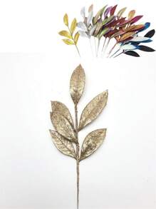 8pcs Christmas Wedding Decor Sparkling Golden Powder Artificial 6-Leaf Olive Leaves, Indoor Home Christmas Tree Wreath Decor, Photography Props, Winter Party, Christmas Decoration,Christmas