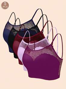 5pcs/Set Women Mesh Breathable Sexy Crisscross Front Closure Bra Lingerie