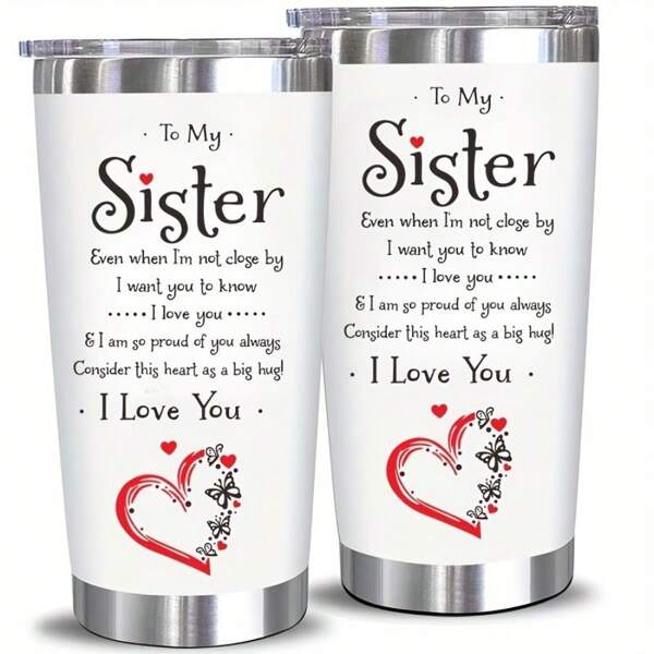 1 Piece Of 20oz Car Cup, Stainless Steel Vacuum Double-Layer Insulated Water Cup, Coffee Cup, Travel Cup, Tumbler, Portable Stylish And Simple Water Cup, Gift For Sisters, Thanksgiving, Christmas, Gifts Between Girlfriends Sister/ Sister In Law Back To School
