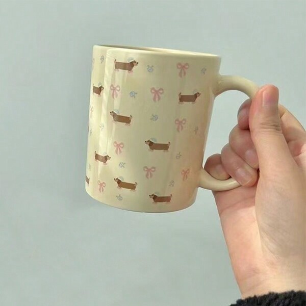 1 Funny Dachshund Pattern Ceramic Coffee Mug, Inspirational Gift For Friend's Birthday/Anniversary/Holiday, Also Suitable For Party And Creative Gifts, Suitable For Making Coffee Mugs, Breakfast Mugs, Milk Tea Mugs, Mugs, Couple Mugs, Milk Mugs, Etc. Back To School