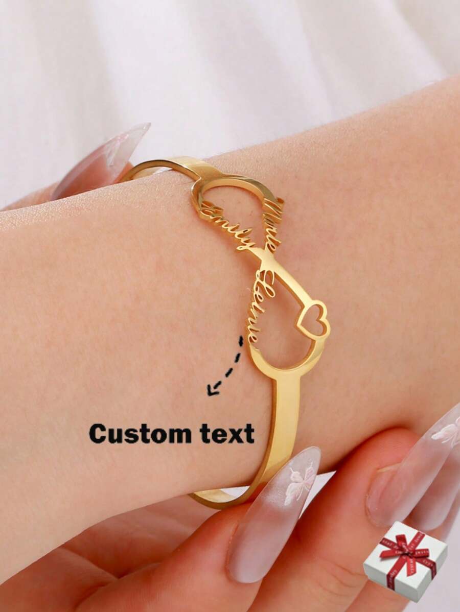 Customized Personalized Friendly Adjustable Stainless Steel Open Heart Bracelet Jewelry Gift For Couple Valentines