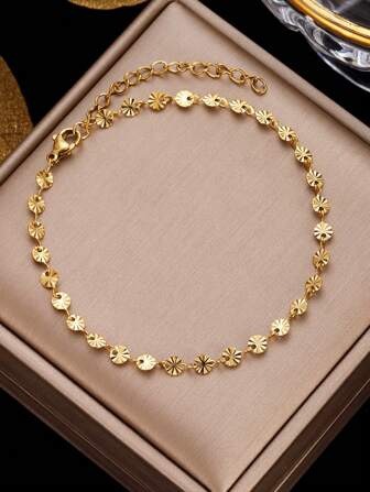 1 st guldpläterat rostfritt stål Snöflingaformad kedjearmband för barn Enkla mode gatusmycken för dagligt bruk