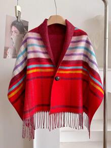 1 chiếc khăn quàng cổ hẹp tua rua kẻ caro cổ điển thanh lịch mới, khăn choàng hẹp cài nút hai mặt đa năng thời trang thu đông dành cho nữ, khăn quấn cổ ấm áp đa năng, chăn quấn đầu gối trong phòng có máy lạnh - Nhiều màu - Xem 6