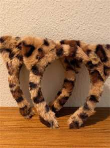 1/2pcs Plush Leopard Print Headband, Headwrap, Hair Hoop, Cat Ear Headband For Party Wear, Women Hair Accessories - Multicolor - View 8