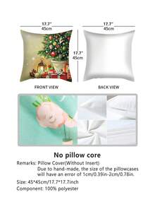 Bộ 4 vỏ gối trang trí Giáng sinh, có hình cây thông Noel, quà tặng, ông già Noel, người tuyết, tuần lộc, ô tô và nơ, kích thước 17,7*17,7 inch (không bao gồm ruột gối), thích hợp cho phòng ngủ, phòng khách, ghế sofa, văn phòng - SDYH-142 - Xem 4