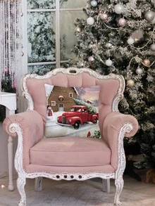 Bộ 4 vỏ gối trang trí Giáng sinh, có hình cây thông Noel, quà tặng, ông già Noel, người tuyết, tuần lộc, ô tô và nơ, kích thước 17,7*17,7 inch (không bao gồm ruột gối), thích hợp cho phòng ngủ, phòng khách, ghế sofa, văn phòng - SDYH-142 - Xem 8
