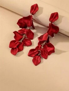 Hoa tai thả cánh hoa, thích hợp cho phụ nữ đeo hàng ngày và lễ hội - Đỏ - Xem 3