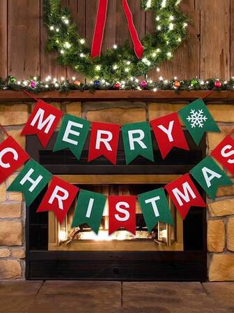 1 套毛毡圣诞快乐花环横幅套装 - 节日墙壁装饰，适合节日派对用品、圣诞节