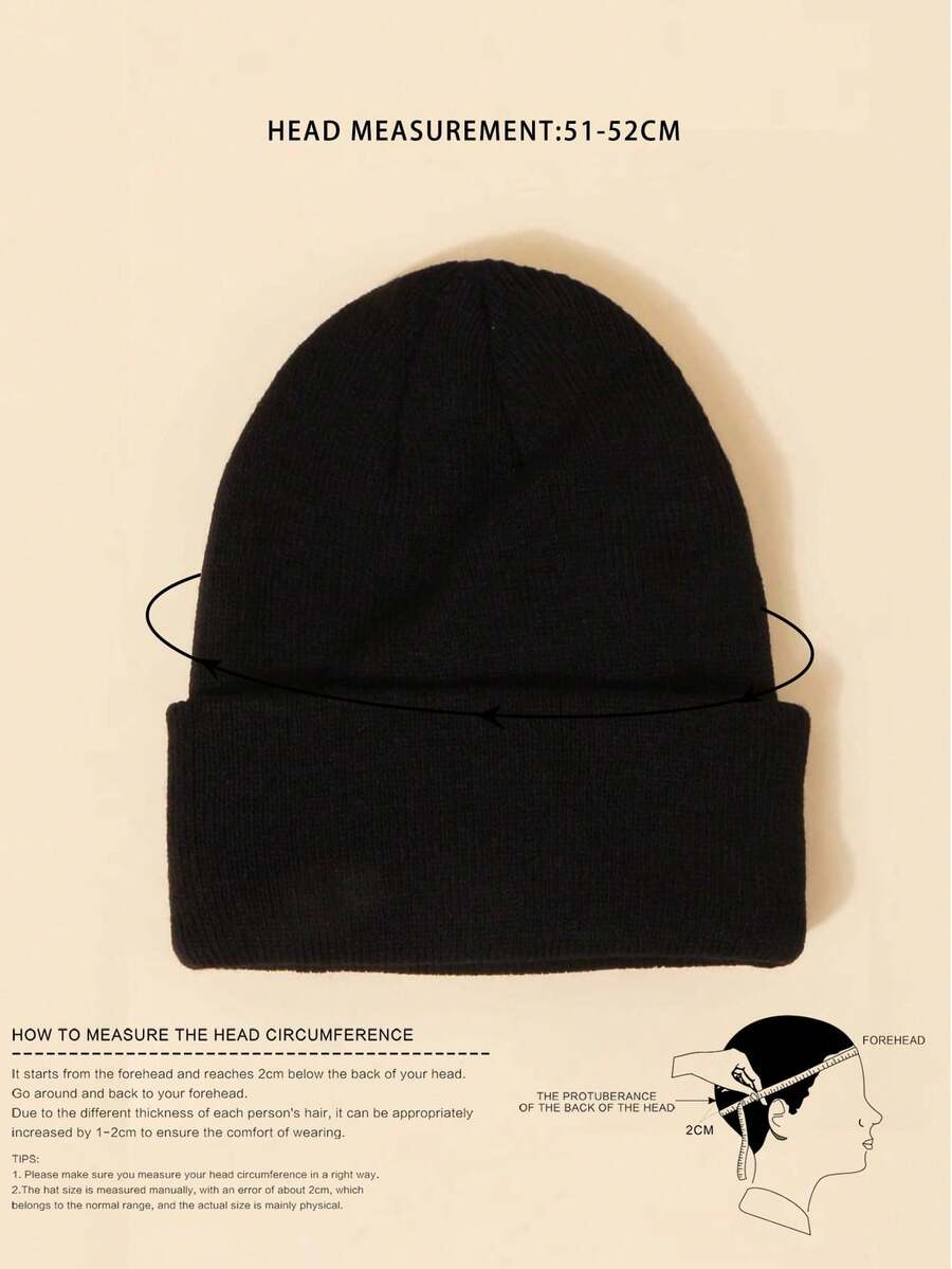 1pc Black Color Y2K Style Kids/Youth Warm And Breathable Knit Beanie
