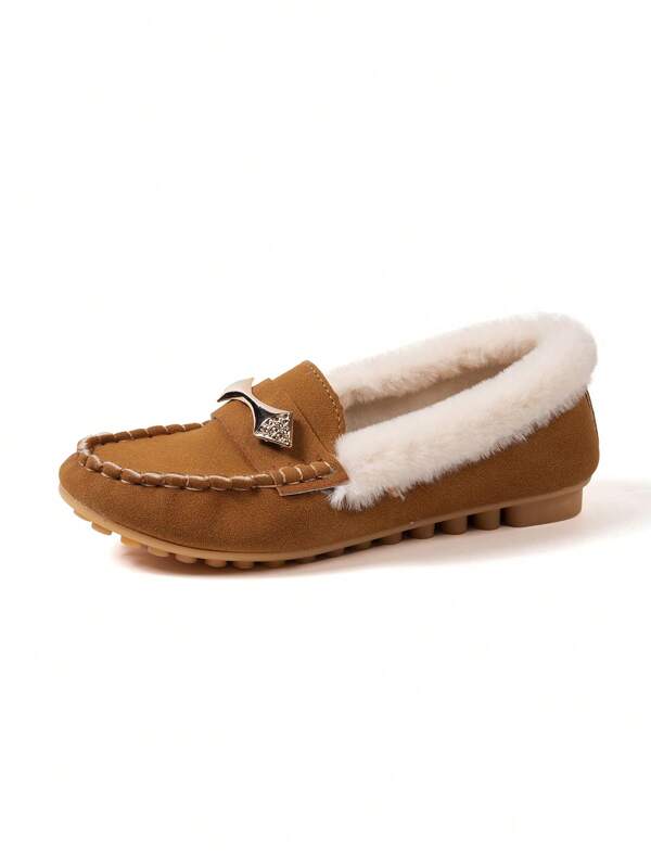 Women's Fashion Comfortable Soft Slip-On Black Casual Fluffy Handmade Loafer Shoes