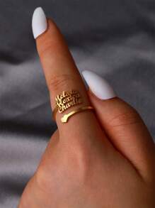 Customized Family Name Ring, 1-3 Names Personalized Stainless Steel Adjustable Couple Rings Gift - Gold - View 2