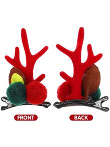 鹿角发夹 4 对装 可爱驯鹿发夹 鳄鱼角鹿角发夹和耳朵发卡 圣诞派对 (红色)，发饰 - 彩色 - 查看 3