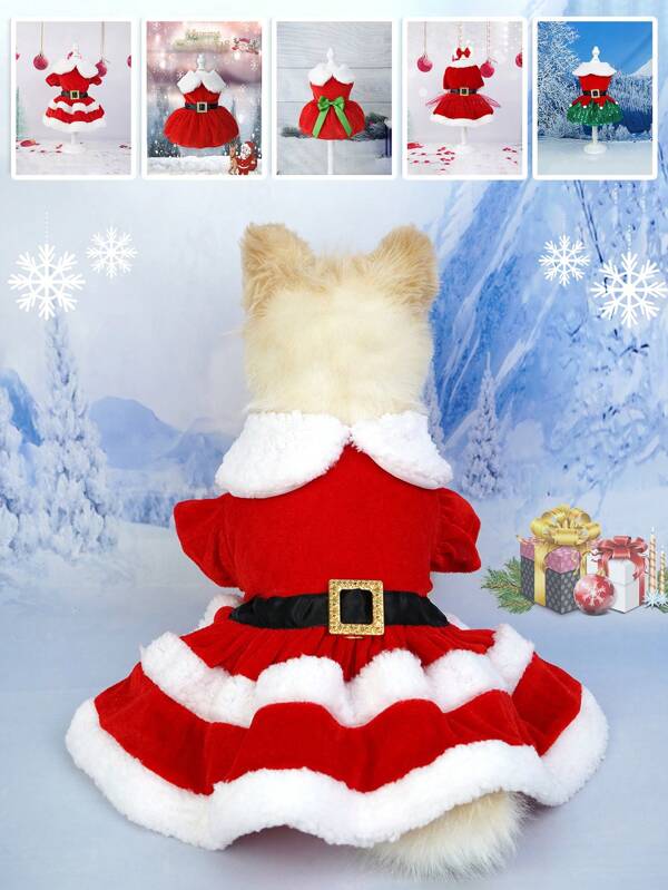 Red Velvet Swan Christmas Dog Dress With Belt - Comfortable Pet Clothing For Small Dogs & Cats