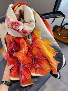 1 chiếc khăn choàng thời trang mùa thu/đông họa tiết hoa cổ điển bằng vải jacquard giả cashmere cho nữ, dày dặn, ấm áp, dùng hàng ngày, phụ kiện cho nữ - Nhiều màu - Xem 2