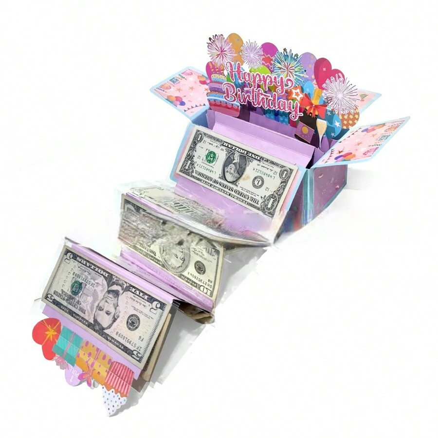 1set Creative Pop-Up Money Box Greeting Card, 3D Birthday Cash Card, Birthday Party Surprise Money Pull Card, Birthday Gift Card,Christmas - Multicolor - View 1