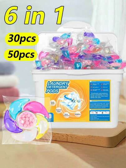 6合1洗衣粉珠、洗衣球、洗衣胶囊、香珠、浓缩洗衣液、清洁衣物、抗静电、消毒和除尘螨、低泡沫易清洗、持久香味