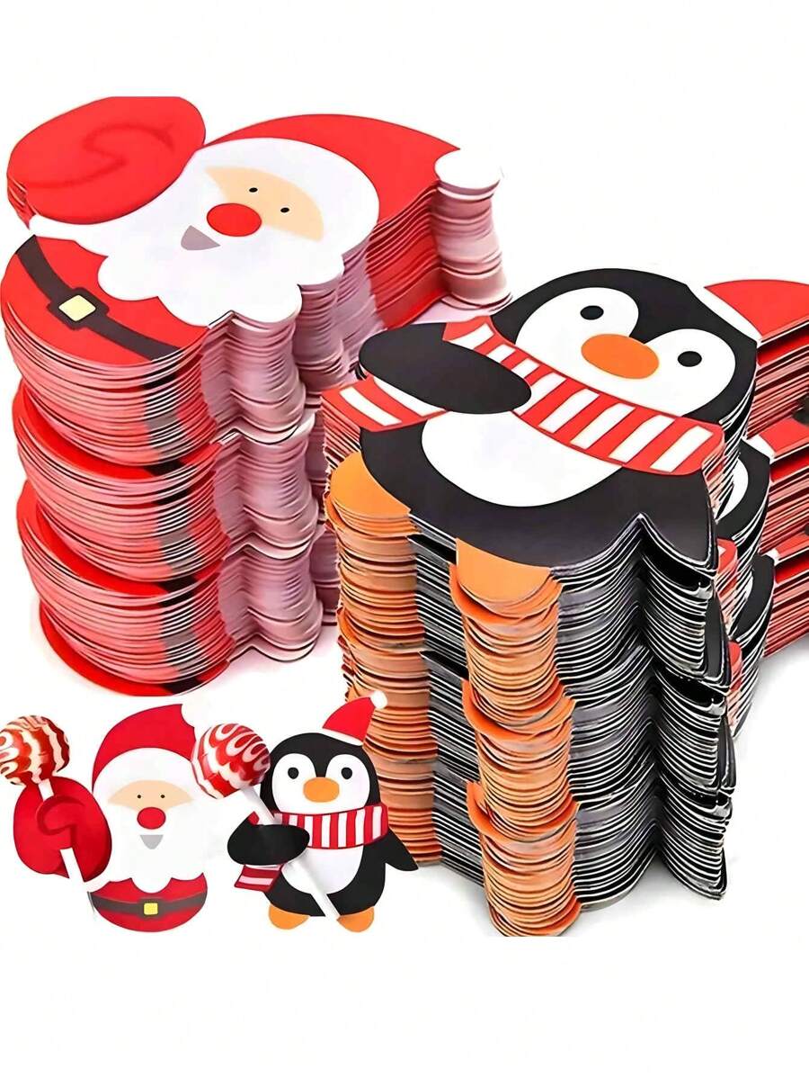 50/100 件圣诞棒棒糖纸卡，卡通圣诞老人，企鹅，雪人糖果礼品袋包装，新年派对装饰，圣诞派对装饰卡，糖面包糖果包装装饰圣诞派对用品，新年派对装饰，生日派对，礼品装饰，派对装饰卡插入，圣诞节 - 彩色 - 查看 1