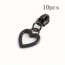 10 piezas Cierres de cremallera decorativos en forma de corazón negro de nailon para bolsas, ropa, chaquetas, manualidades y costura DIY