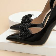 2pcs/Set High-End Handmade Beaded Black Bow Shoeclips, Luxury For Wedding, Performance, Formal Occasion, Sparkling Shoe Clips