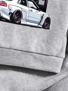 Young Boy Car Pattern Print Warm Crew Neck Sweatshirt And Pants Set
