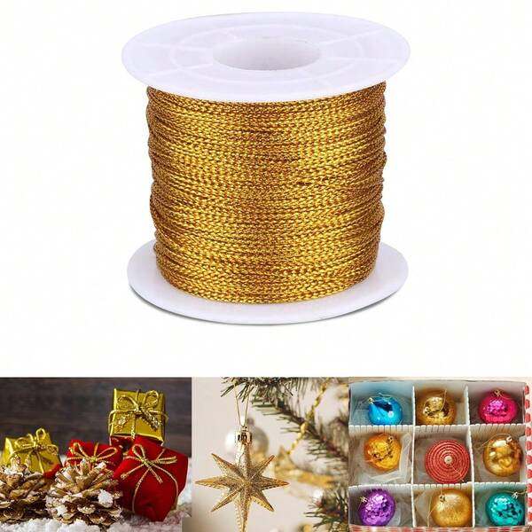 20M Gold String Twine - 1mm Tinsel Thread Cord - Non-Elastic Metallic String For Crafts & Hanging Christmas Ornaments & Cards, Halloween, Halloween Decoration