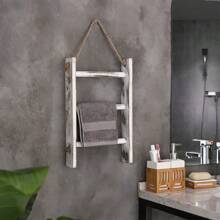 1pc Rustic Wooden Ladder Shelf – Wall-Mounted Storage Rack With 3-Tier Shelves And Hanging Rope – Versatile Organizer For Bathroom, Kitchen, Bedroom, Office – No Electricity Needed, Farmhouse Home Decor Accessories