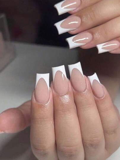24Pcs Medium Length French White Tip Minimalist False Nail Set With 1Pc Jelly Gel And 1Pc Nail File, Suitable For Party And Daily Wear, Nail Art Accessories Press On Nails Nail Supplies Nails