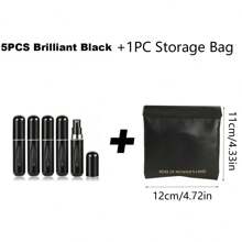 Set de 5 botellas de perfume portátiles recargables de 5ml, atomizador de viaje de tamaño de bolsillo, envase portátil para perfume, botellas de spray para perfume de viaje, atomizador de perfume portátil recargable, a prueba de fugas, para baño, camping, botella vacía de fragancia, estuche de bomba de aroma, suministros de viaje, suministros de boda, regalo de fiesta, regalo de amigo, regalo de cumpleaños (negro brillante), decoración de baño del hogar de verano - Negro - Ver 9