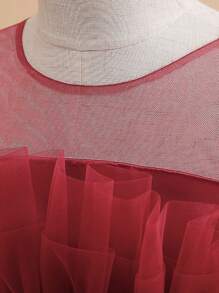 Váy công chúa dài bằng vải tuyn màu trơn thắt nơ eo cho bé gái tuổi teen, thanh lịch & dành cho tiệc tùng, vũ hội, đám cưới, không có băng đô - Màu Đỏ Sâu - Xem 6