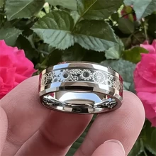 Hip Hop Men's Stainless Steel 8mm Ring - Mechanical Punk Gear Design, Synthetic Stone, Silver With Black Detail, Fashion Accessory For Men, Ideal Gift For Father's Day Or Anniversary, High-Quality Jewelry Sizes 6-13 - Ring - View 1