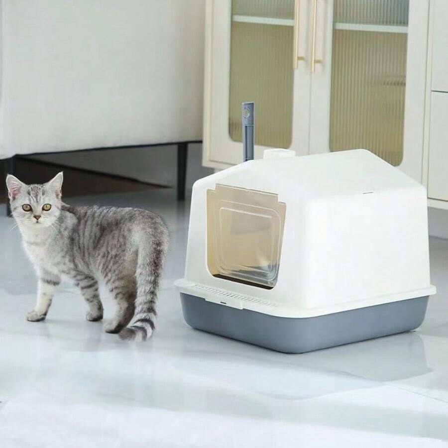 Large Fully Enclosed Cat Litter Box, Snow House Style, AntiSplash