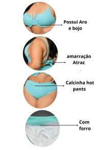 Women's High Waist Bikini Hots Pants High Waist Padded Bra - 薄荷藍 - 查看 5