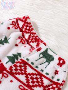 Chatreadl Young Girl 2 Pieces Cute Cartoon Style Full Print Christmas Tree Snowflake Deer Round Neck Children's Warm Two Pieces Set Suitable For Autumn And Winter