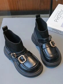 Botas Curtas De Pu Antiderrapantes E Planas De Bico Redondo Para Meninas, Botas Da Moda Infantil