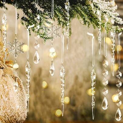 10 Stück Weihnachtsbaum Deko Acryl Ornamente - Hängende Acryl-Weihnachtsbonbon Tropfen Ornamente für Weihnachtsbaum, Winterparty und Neujahr Partyzubehör