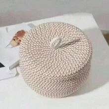 1 件圆形编织带盖储物篮、鸡蛋篮、化妆品收纳盒 - 彩色 - 查看 4