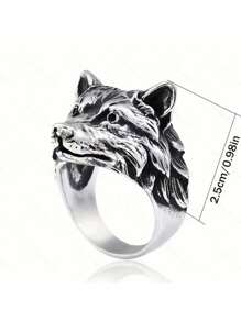 Anel vintage com cabeça de lobo, anel de dedo aberto personalizado com estampa de animal exagerado e feroz, estilo hip-hop | Anel vintage com gesto de coração retrô | Anel dominador com combinação de mão e caveira retrô