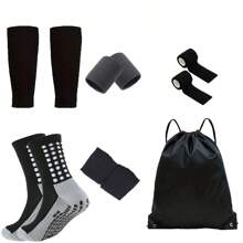 8 Pieces Set Of Sportswear And Protective Accessories, Including Backpack, Grey Bottom Sports Anti Slip Socks, Leg Guards, Ankle Guards, 2 Wrist Guards, 2 Bandages, Suitable For Basketball, Football, Tennis And Daily Wear, Can Be Worn All Year Round - Multicolor - View 5