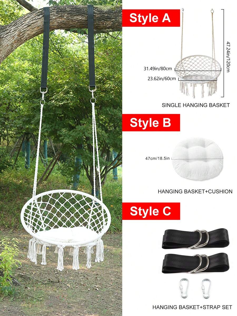 1 chiếc giỏ treo phong cách Bohemian mới màu trắng/đen/trắng + đen/trắng mùa thu/đông, ghế treo xích đu, quy trình đan tua rua thủ công, thích hợp cho ngoài trời, sân trong, trong nhà, dễ lắp đặt, cất giữ gấp gọn. kèm phụ kiện, đồ nội thất tự làm, quà tặng Halloween, Giáng sinh