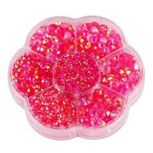 5000 件/盒，2 毫米 3 毫米 4 毫米 5 毫米 6 毫米，5 种尺寸，果冻糖，透明 AB 水晶珠，花形盒包装，圆形平底水钻多色水晶宝石非热熔 DMC 珠宝珠，玻璃石钻石 3D 图案设计配件闪光美甲贴花装饰用于衣服、包、鞋、杯子、手机壳、手工艺品、DIY 装饰。