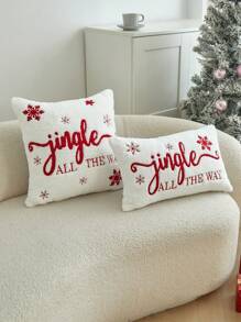 1 件圣诞树和雪花刺绣抱枕套，适合客厅、卧室的家居装饰