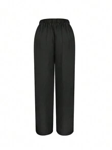 Bộ 2 món: Áo choàng cardigan cổ tròn thanh lịch màu trơn và quần cạp rộng, đa năng cho trang phục thường ngày, sinh nhật, tiệc ngoài vườn, đám cưới, công sở, mùa xuân/hè/thu - màu đen - Xem 6