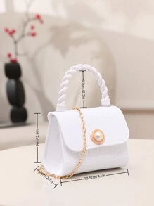 Pearl Decor Handbag, Animal Print Shoulder Crossbody Lip Gloss Bag For Coins&Keys