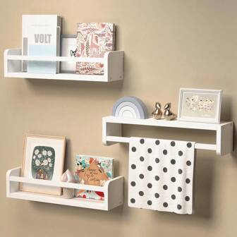 1 st. wandplanken voor de kinderkamer, 16 inch zwevende houten planken voor aan de muur, wandplanken voor de woonkamer, badkamerdecoratie, kruidenrek voor in de keuken, wit-natuur
